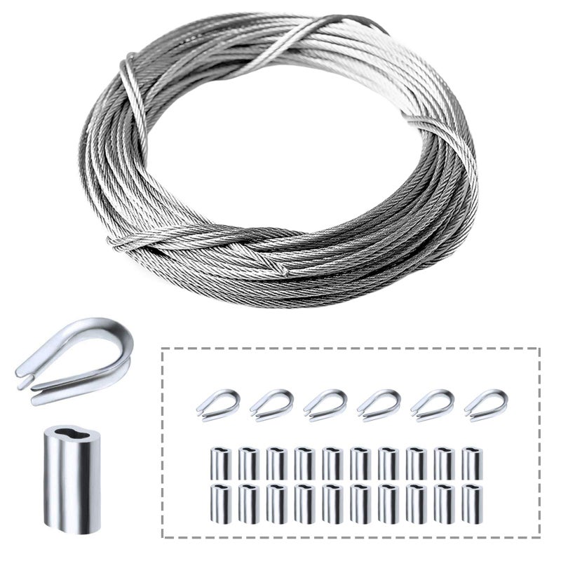 Amadget Stainless Steel Wire Rope, 316 Marine Grade Cable Railing Kit, Aircraft Rope & Picture Hanging for Railing, Decking, Boat Marine Hardware (1/8" x 33 Feet) - Image 1